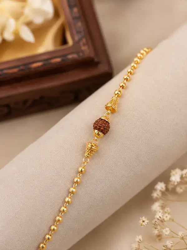 Premium Gold-Plated Rudraksha Beaded Rakhi Bracelet for Men