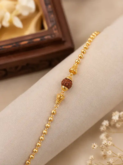 Premium Gold-Plated Rudraksha Beaded Rakhi Bracelet for Men
