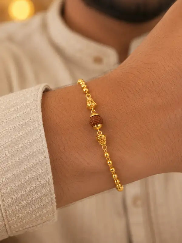 Premium Gold-Plated Rudraksha Beaded Rakhi Bracelet for Men