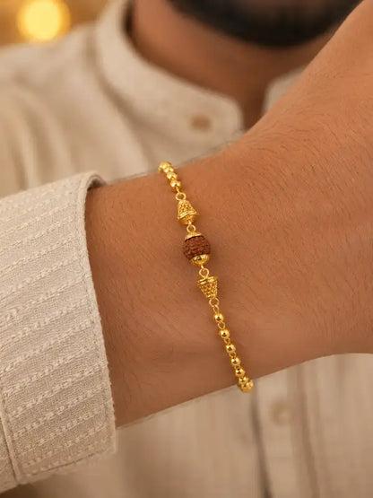 Premium Gold-Plated Rudraksha Beaded Rakhi Bracelet for Men