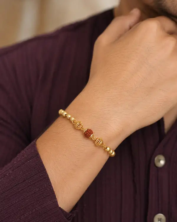 Premium Gold-Plated Rudraksha Beaded Rakhi  Bracelet for Men