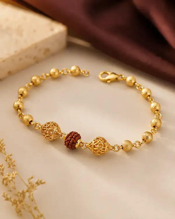 Premium Gold-Plated Rudraksha Beaded Rakhi  Bracelet for Men