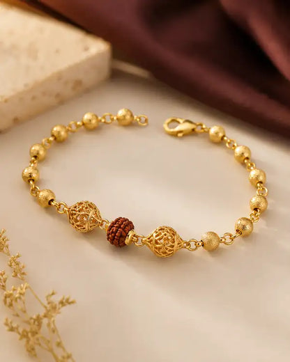 Premium Gold-Plated Rudraksha Beaded Rakhi  Bracelet for Men