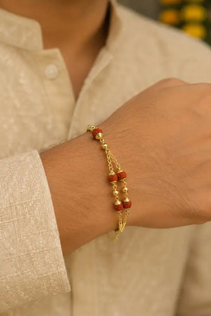 Premium Gold-Plated Rudraksha Rakhi for Brother