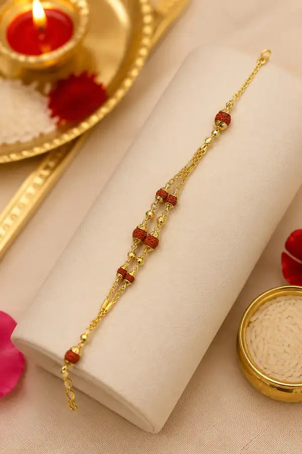 Premium Gold-Plated Rudraksha Rakhi for Brother
