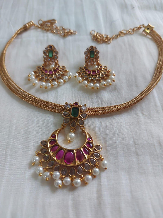 Premium Kundan Stone & Ruby Stone Studded Antique Finish Beautiful Necklace With Earrings