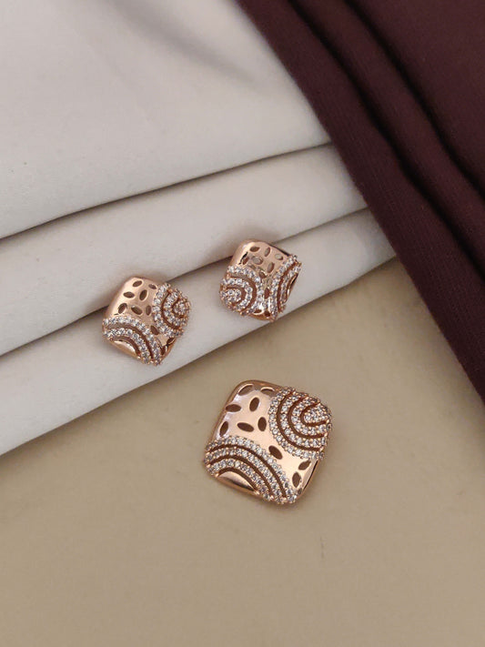 Premium quality rose gold plated ad diamond studed western square pendent set