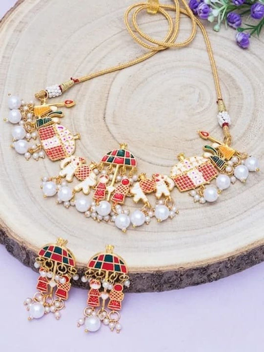 new designer high gold plated meenawork fancy dolly necklace with earring