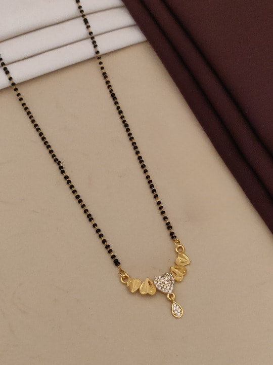 Forming Ad Diamond High Gold Plated Heart Mangalsutra   3 Months Guarantee