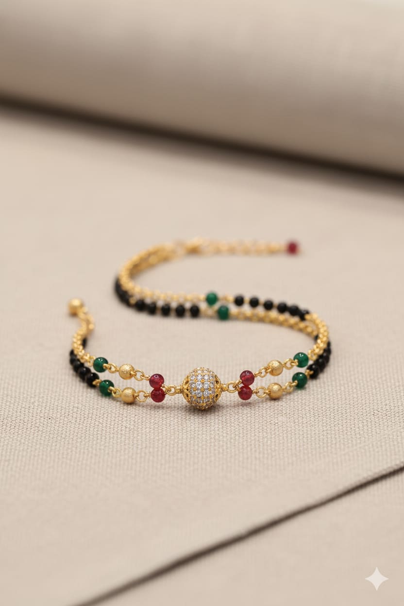 Micro Gold Plated Ad Diamond Studded Fancy Mangalsutra With Hand Mangalsutra