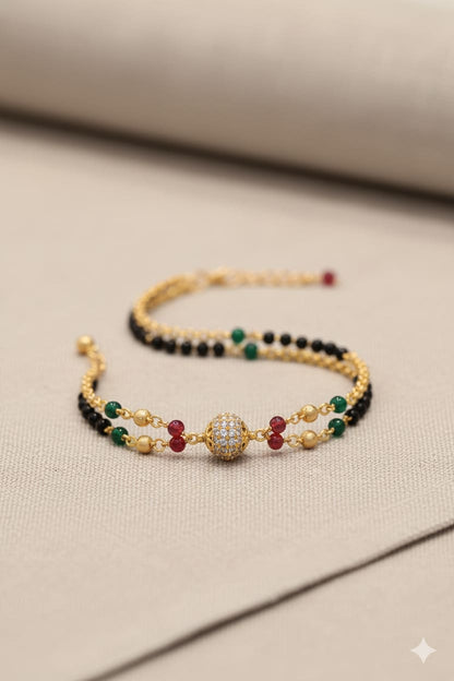 Micro Gold Plated Ad Diamond Studded Fancy Mangalsutra With Hand Mangalsutra