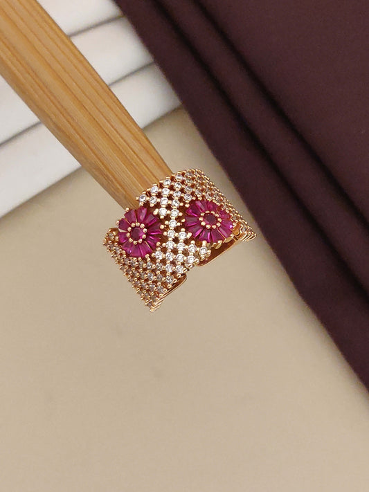 Rose Gold Ad Diamond Adjustable Ring 