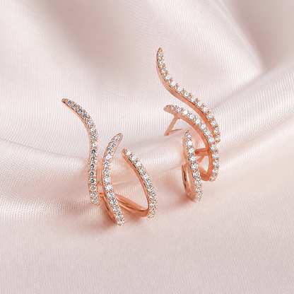 Rose Gold Plated Diamond Studded Designer Triple Curve Hoop Earrings for Women