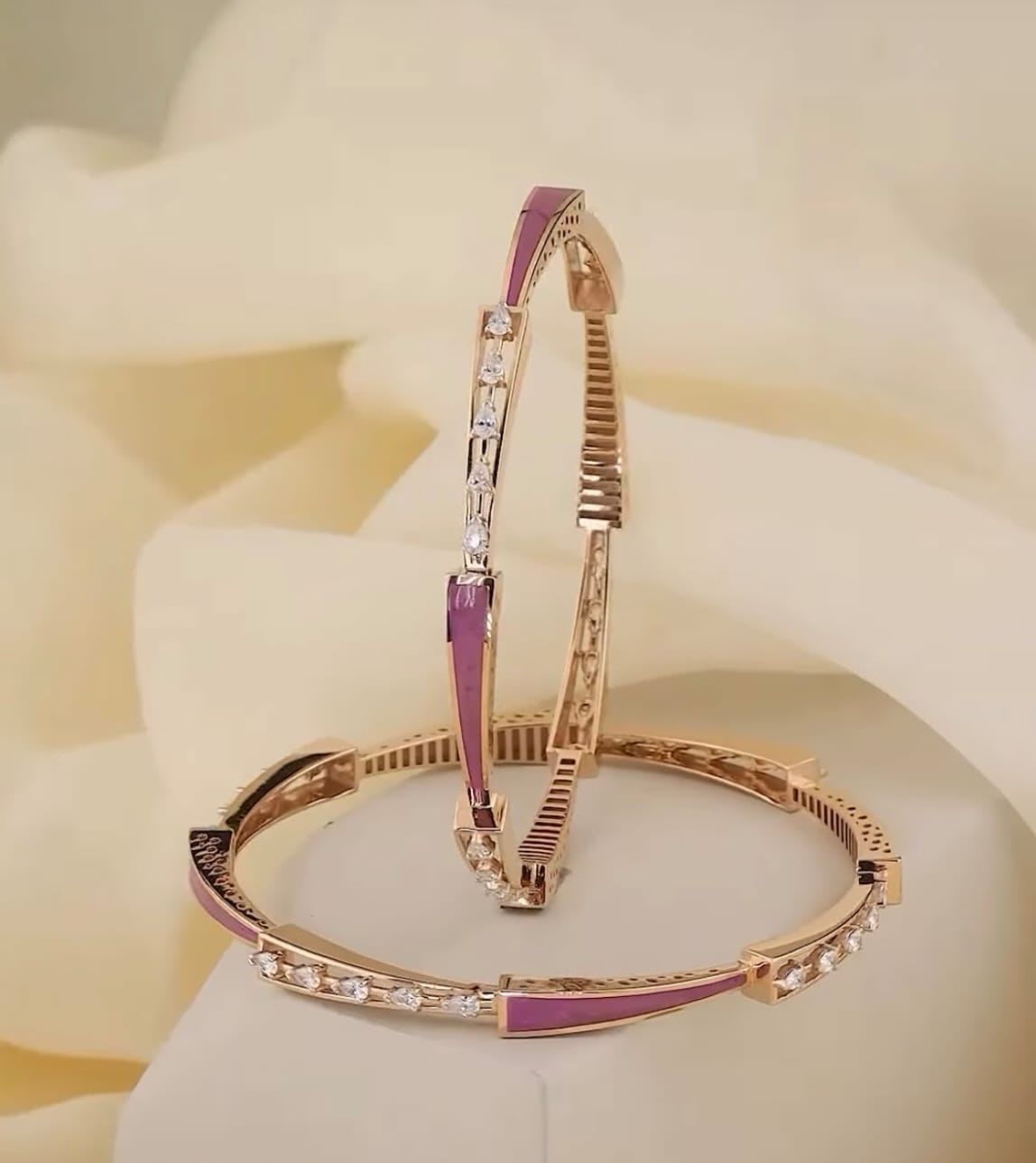 Rose Gold Plated Ad Diamond Meenakari Fancy 2 Pcs Bangles For Women