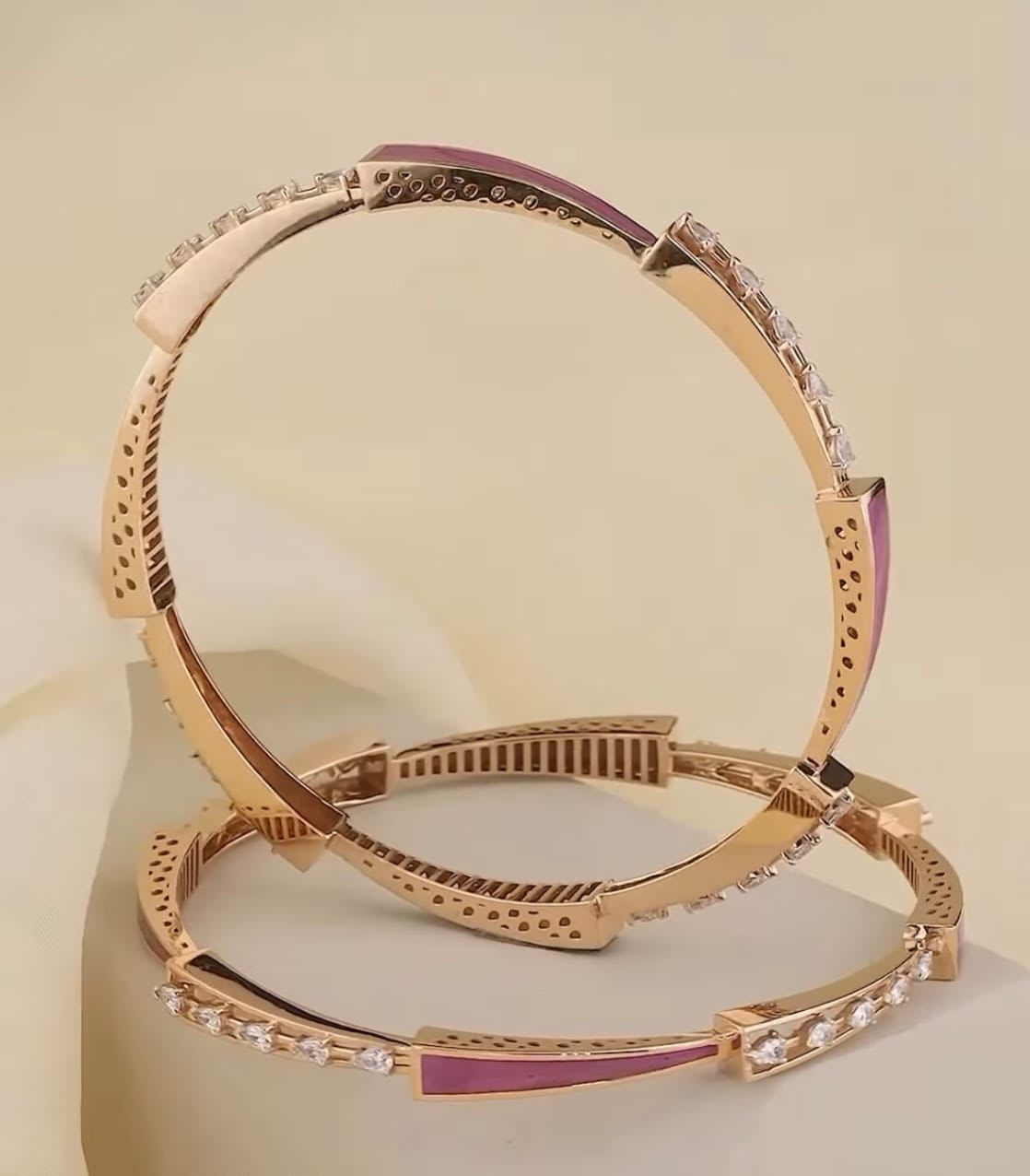 Rose Gold Plated Ad Diamond Meenakari Fancy 2 Pcs Bangles For Women