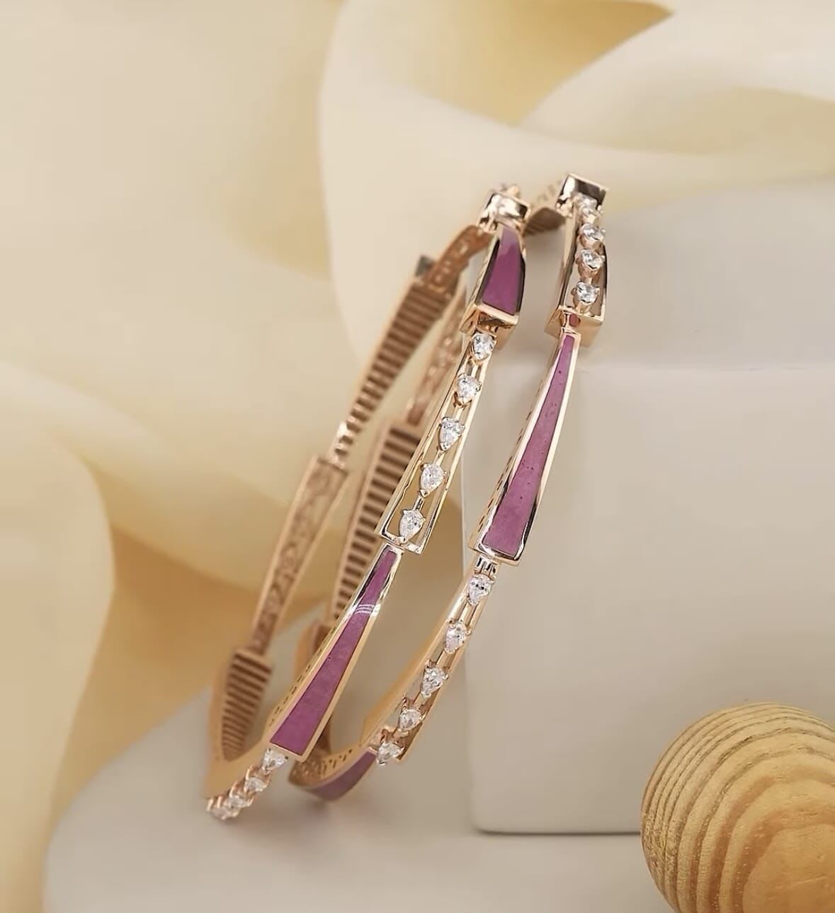 Rose Gold Plated Ad Diamond Meenakari Fancy 2 Pcs Bangles For Women