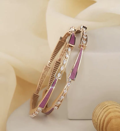 Rose Gold Plated Ad Diamond Meenakari Fancy 2 Pcs Bangles For Women