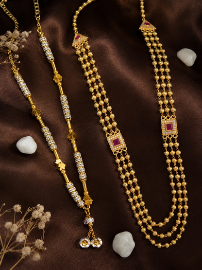 Royal Gold Plated Traditional Long Beaded Necklace for Women