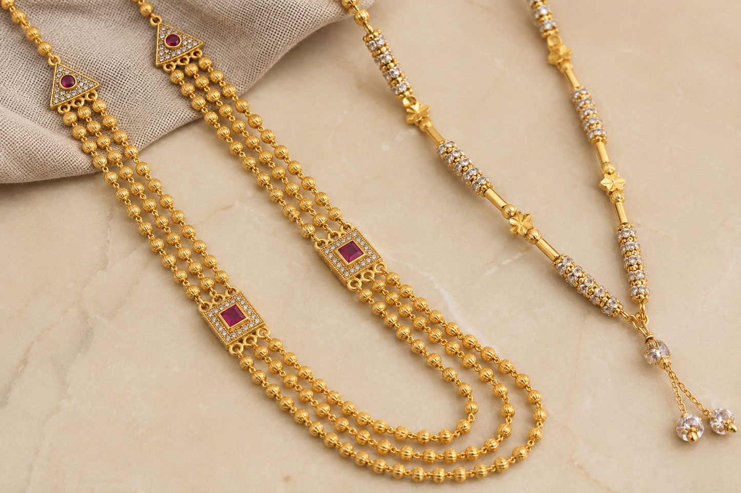 Royal Gold Plated Traditional Long Beaded Necklace for Women
