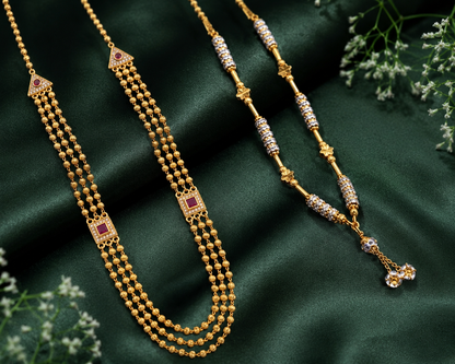 Royal Gold Plated Traditional Long Beaded Necklace for Women