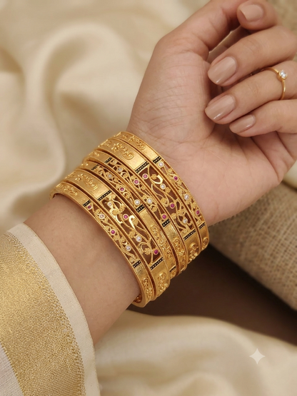 Royal Heritage Gold-Plated AD & Ruby Stone Studded 6 Pcs Bangle Set for Women