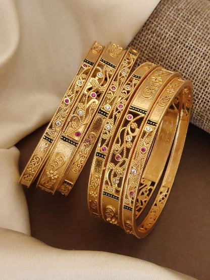 Royal Heritage Gold-Plated AD & Ruby Stone Studded 6 Pcs Bangle Set for Women