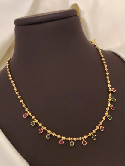 Ruby & Emerald Drop Gold-Plated Delicate 18 inches chain