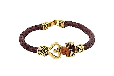 Rudraksh Trishul Damroo Leather Kadas Bracelet