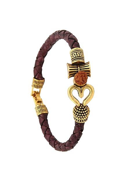Rudraksh Trishul Damroo Leather Kadas Bracelet