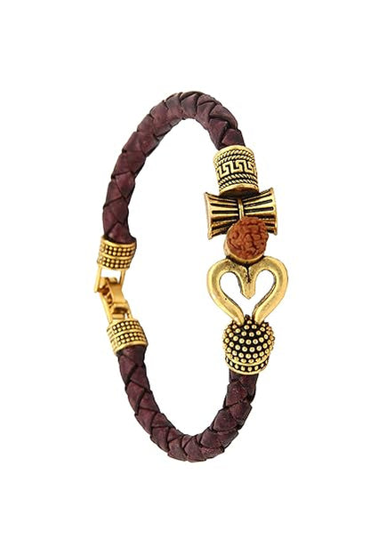 Rudraksh Trishul Damroo Leather Kadas Bracelet