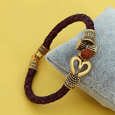 Rudraksh Trishul Damroo Leather Kadas Bracelet