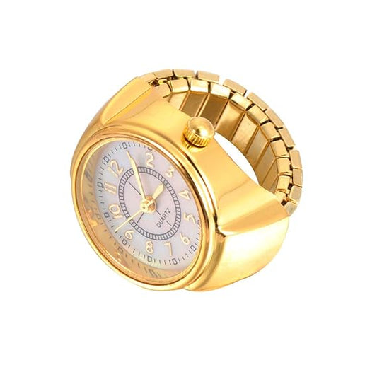 Stylish Gold Plated Quartz Adjustable Ring Watch for Men & Women
