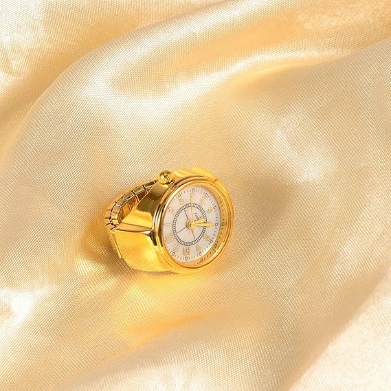 Stylish Gold Plated Quartz Adjustable Ring Watch For Men & Women