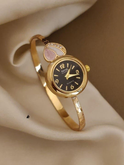High Gold Plated Ad Diamond Heart Design Adjustable Watch For Women