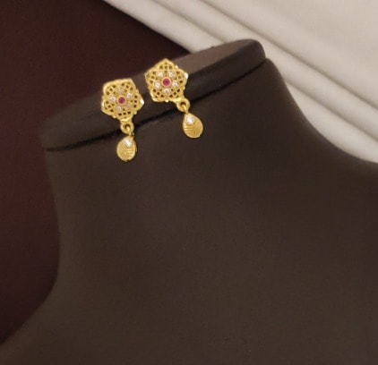 High Gold Plated Ad Diamond Studded Fancy Forming Pendant Set With Earrings