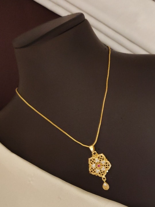 High Gold Plated Ad Diamond Studded Fancy Forming Pendant Set With Earrings