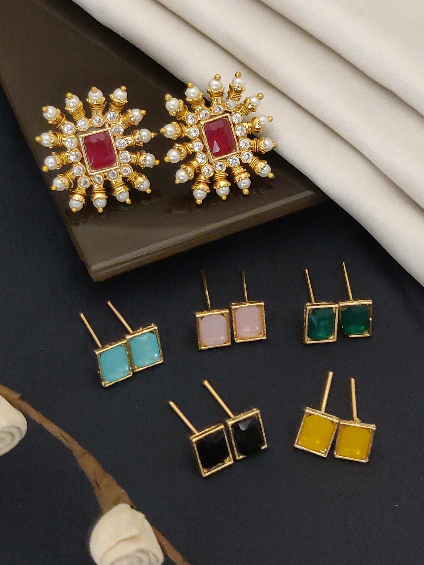 Traditional & Modern Fusion Ad Diamond & Pearl Drop Square Changeable Earrings For Women