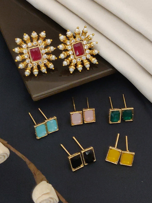 Traditional & Modern Fusion Ad Diamond & Pearl Drop Square Changeable Earrings For Women