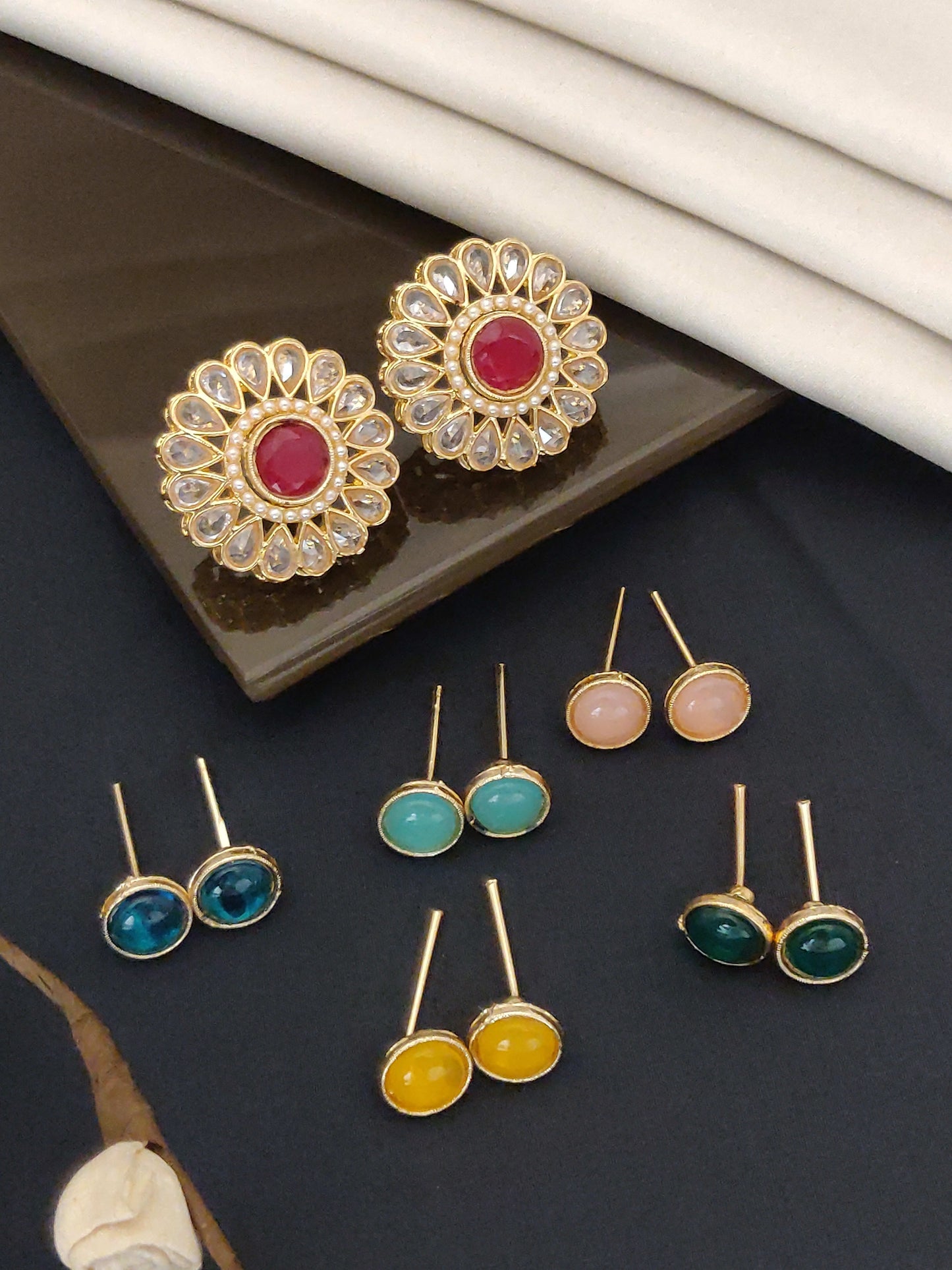 Traditional & Modern Fusion Kundan Round Design Changeable Earrings For Women