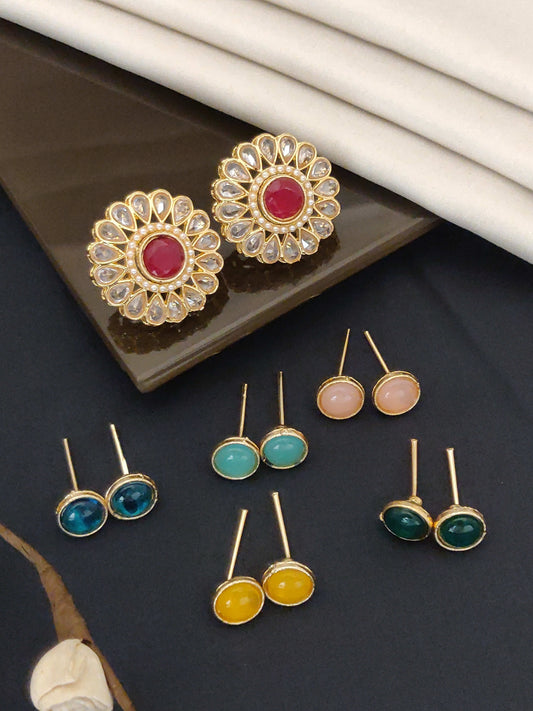 Traditional & Modern Fusion Kundan Round Design Changeable Earrings For Women