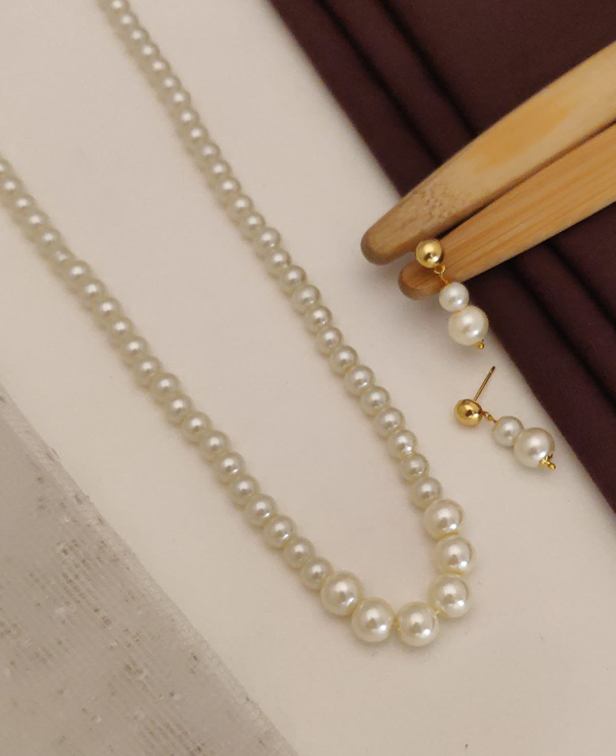 Trendy designer white rael pearl mala with earring
