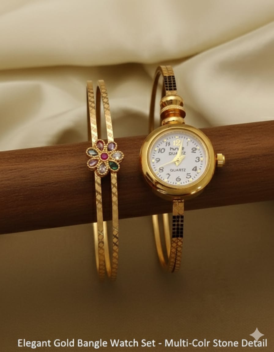 Micro Gold Plated Ad Diamond Studded Adjustable Flower Watch For Women