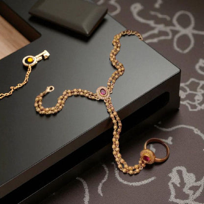 Micro Gold Plated Ad Diamond Studded Fancy Oval Hand Cuff For Women