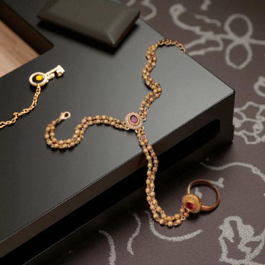 Micro Gold Plated Ad Diamond Studded Fancy Oval Hand Cuff For Women