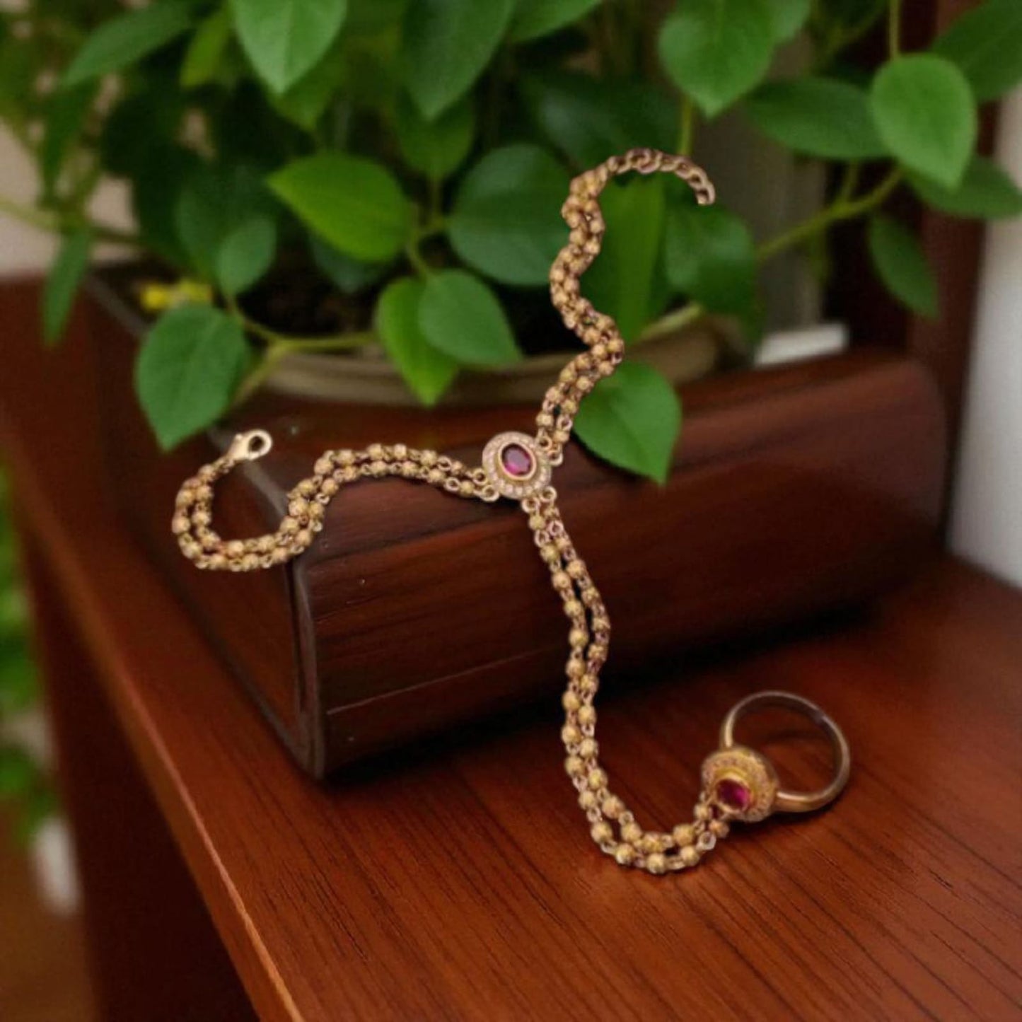 Micro Gold Plated Ad Diamond Studded Fancy Oval Hand Cuff For Women