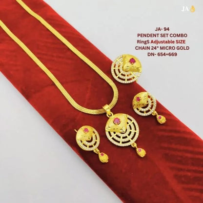 High Gold Plated Ad Diamond Studed Fancy Roud Design Pendent Chain With Ring