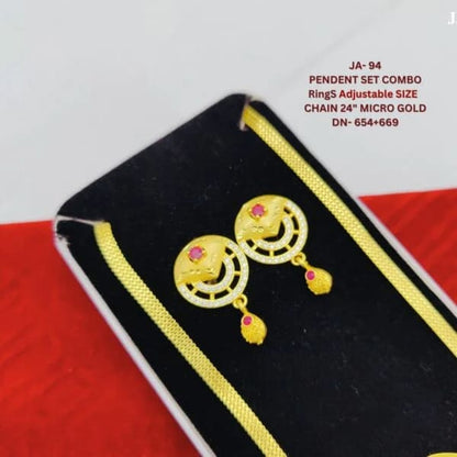 High Gold Plated Ad Diamond Studed Fancy Roud Design Pendent Chain With Ring