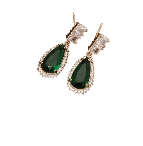 New Desiner Rose Gold Plated Ad Diamond Studed Green Stone Oval Fancy Eartring