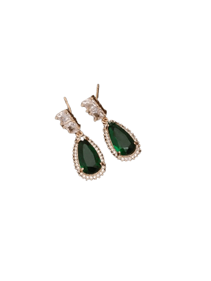 New Desiner Rose Gold Plated Ad Diamond Studed Green Stone Oval Fancy Eartring