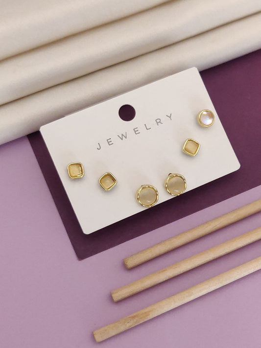 Western Casual Wear Designer Golden Earring Combo Set (Pack Of 3 Pairs) With 3 Month Guarantee